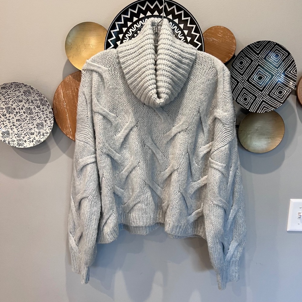 Madewell Womens Light Blue Cable Knit Turtleneck Oversized Wool Blend Sweater M